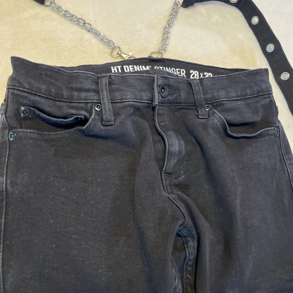 Stylish Black Chain-Accent Straight Leg Jeans - Picture 2 of 5